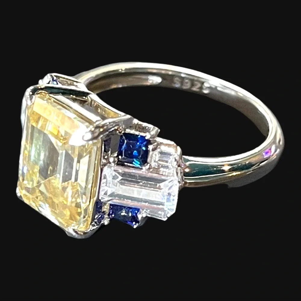 The Litsa Art Deco Sapphire Diamond 925 Silver Ring - Picture 8 of 10